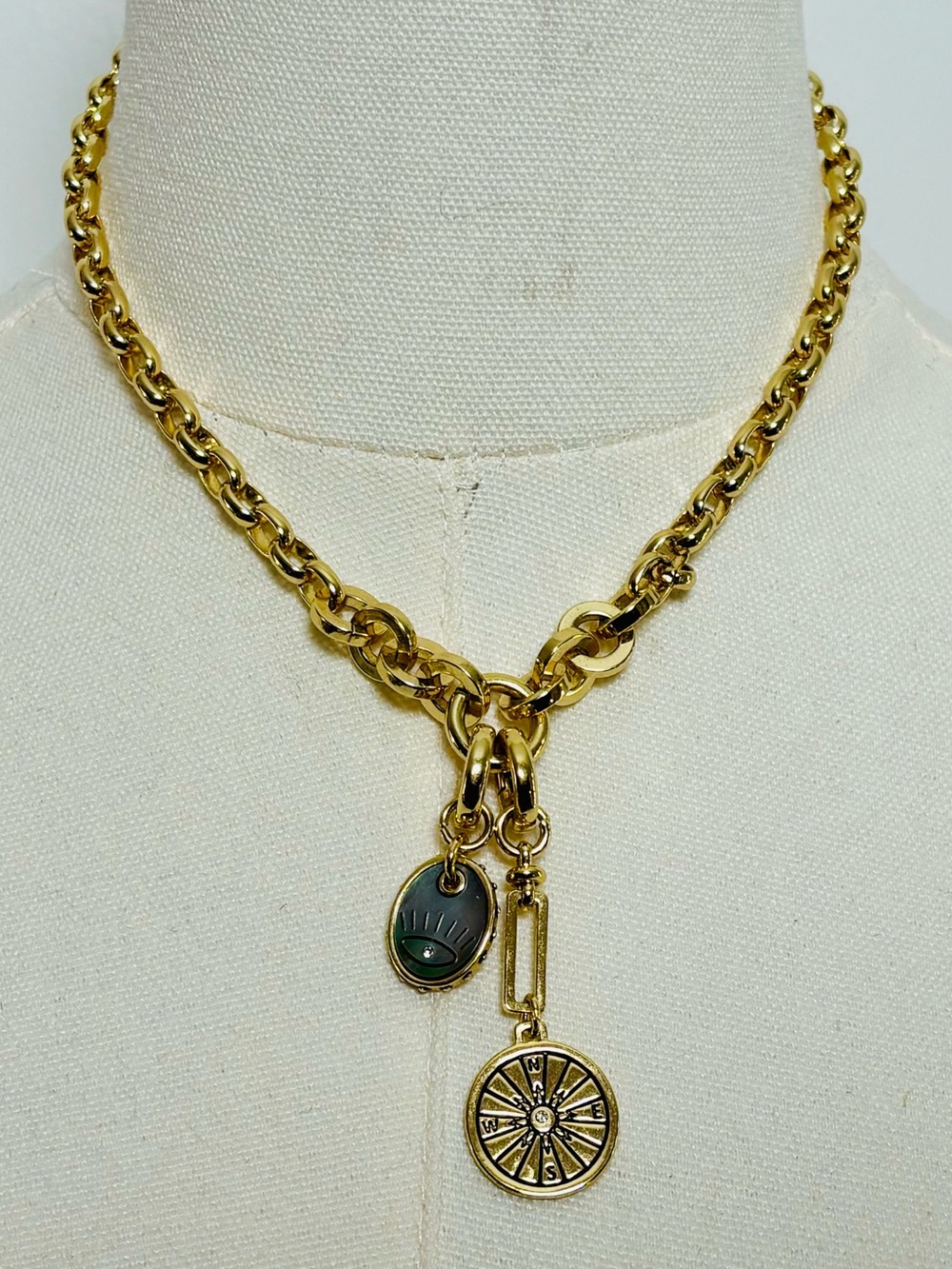 Gold-Tone Evil Eye & Compass Coin Medallion Lariat Charm Necklace